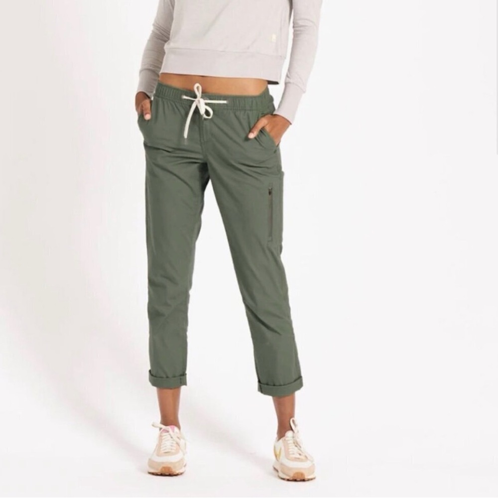 Vuori Ripstop Pant Womens M Green Hiking Organic Cotton Drawstring Elastic